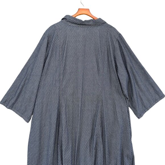 Woman Within Button Front Maxi Dress Navy Floral Canvas Roll Tab Sleeve Sz 34W - Picture 5 of 11